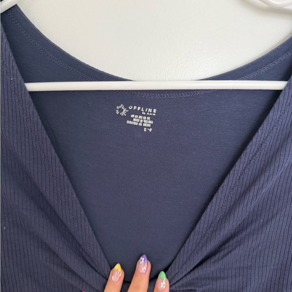 Women's Aerie Small Navy Long Sleeve Crop Top - Picture 3 of 3
